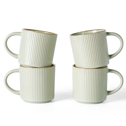 famiware Coffee Mug Set of 4, Star 12 oz Ceramic Mugs Cups Set with Handle | Stoneware Stackable Catering Cup for Coffee, Tea, Cappuccino, Latte, Microwave & Dishwasher Safe, Light Green - color: Star-Light Green, size: 4 Count (Pack of 1)