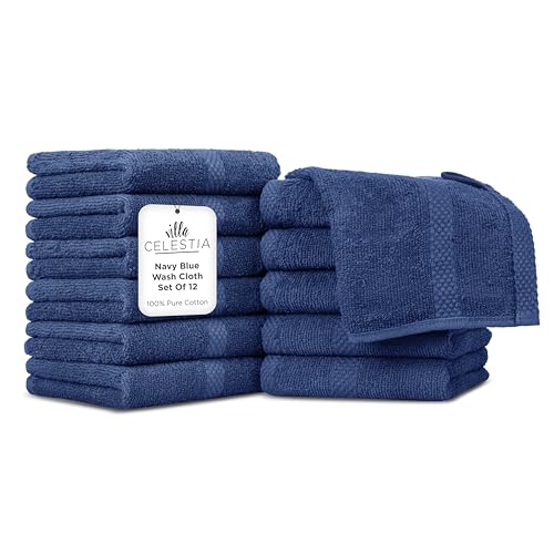 Villa Celestia Cotton Washcloths Set of 12, 12x12 Inch, 100% Ring-Spun Combed Cotton, Soft Absorbent Quick-Dry Wash Cloths for Face and Body, Oeko-TEX Certified, Hotel & Spa Quality, Navy Blue - color: Navy Blue, size: Washcloth - Pack of 12
