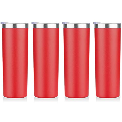HASLE OUTFITTERS 20 oz Skinny Tumblers Bulk Set, Stainless Steel Insulated Slim Tumblers with Lids, Reusable Double Wall Travel Coffee Mugs, Durable Powder Coated Travel Water Cups(Red, 4) - color: Red, size: 20 oz (4 Count)