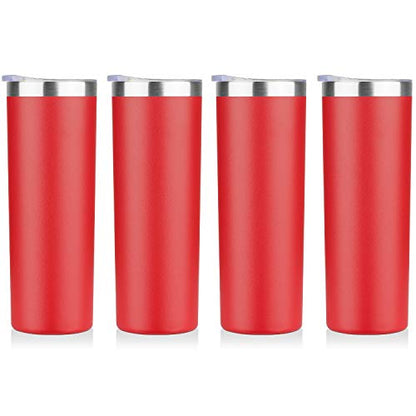 HASLE OUTFITTERS 20 oz Skinny Tumblers Bulk Set, Stainless Steel Insulated Slim Tumblers with Lids, Reusable Double Wall Travel Coffee Mugs, Durable Powder Coated Travel Water Cups(Red, 4) - color: Red, size: 20 oz (4 Count)