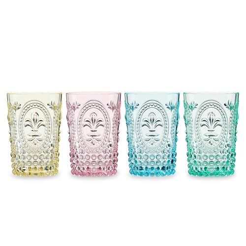 Twine Embossed Acrylic Colorful Drinking Glasses, Durable Shatterproof Tumblers for Cocktails, Wine, Juice, Water, Perfect for Outdoor Parties, BBQs, Poolside & Patio, 10.5 oz, Set of 4, Assorted