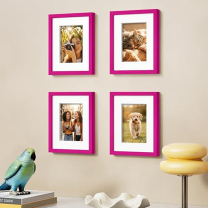Vittanly Solid Wood 8x10 Picture Frames Set of 4, Rose Red | 5x7 Picture Frame with Mat, Gallery Wall Frame Set, 8 x 10 Frame for Wall & Tabletop Display, Family, Pet, Christmas - color: Rose Red, size: 8x10