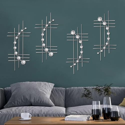 ZEXUIRU 4 Pcs Abstract Metal Wall Art for Home Decor Living Room Bedroom Bathroom Office Metal Bling Modern Geometric Hanging Vertical Small Iron Sculpture Plaque Pack -Silver 16.5in - color: Silver, size: 16.5 Inch
