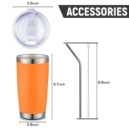 COMOOO 20oz Tumbler Bulk Double Wall Vacuum Insulated Travel Mug, Stainless Steel Tumbler with Lid and Straw Durable Powder Coated Insulated Coffee Cup for Cold & Hot Drinks (Orange, 4 pack - color: Orange
