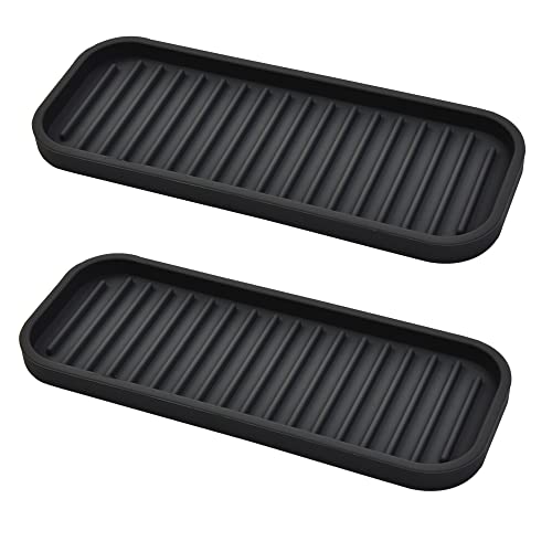 Mofason Silicone Sponge Holder for Kitchen Sink - Soap Tray 2 Pack Black | Dish caddy, soap dispenser, scrubber spoon holder, dishwashing accessories; travel sink organizer tray for kitchen counter - color: Black
