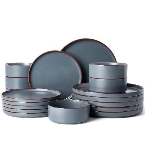 Famiware Nebula Ridge 18-Piece Stoneware Dinnerware Set, Charcoal | Plates and Bowls for 6, Warm Hand-Painted Rims, Microwave and Dishwasher Safe, Daily Essentials - color: Charcoal, size: Service for 6 (Standard Dinner Set)