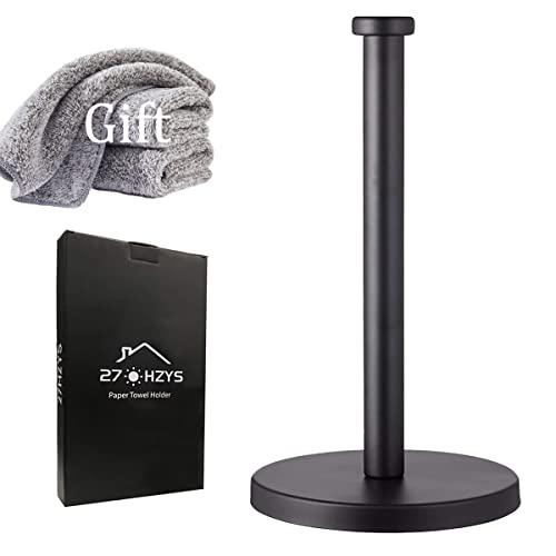 Black Standing Paper Towel Holder for Kitchen& Bathroom Countertop,Under Counter, Table Or BBQ, Standard or Jumbo-Sized Roll Paper (with Stainless Steel Base) - color: Black