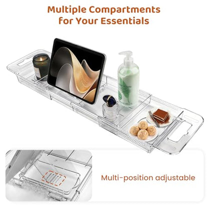 Foldable Bathtub Tray, Adjustable Expandable Bath Tray for Tub 22-31.4in | Clear Acrylic Bathtub Caddy Tray, Shower Tub Organizer Rack with Multi Compartments, Multi-Position Tablet Holder - color: Transparent | Mode 5 | ‎‎22" X 7.8" X 1.7"