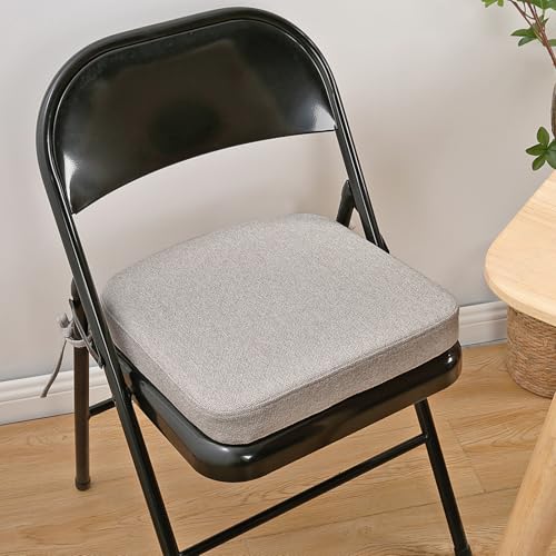 SINOSSO Memory Foam Chair Cushion for Folding Chair 1 Pcs, Thickened 2" Square Kitchen Chair Pad with Ties, Indoor Non-Slip Dining Chair Seat Cushion (1 Piece, Light Grey) - color: Light Grey