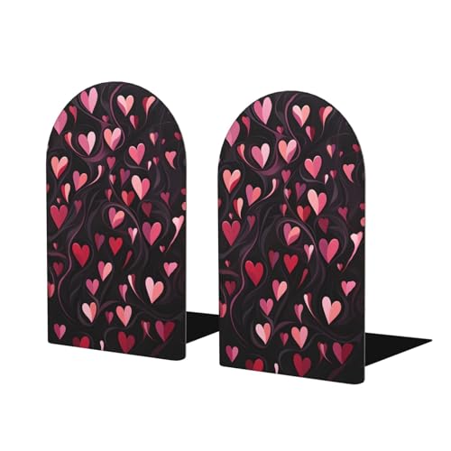 Black Hearts Love Wooden Bookends for Shelves Decorative Book Ends Universal Book Organizer Holder for Office, Heavy Books, Vinyl Records - color: Black Hearts Love