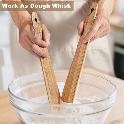 2 Pack Teak Wood Spatula, 12 Inch Wooden Spoons for Cooking, Sourdough Starter, Flat Steak Turner, Dough Whisk Spurtle Baking Utensil, Heat Resistant Spatulas for Cast Iron Flipping, stirring, Turning - size: Flat Spatulas