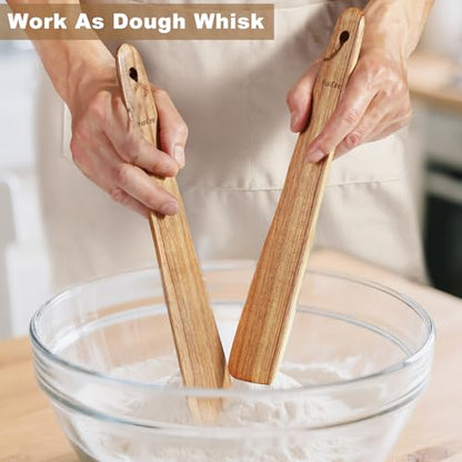 2 Pack Teak Wood Spatula, 12 Inch Wooden Spoons for Cooking, Sourdough Starter, Flat Steak Turner, Dough Whisk Spurtle Baking Utensil, Heat Resistant Spatulas for Cast Iron Flipping, stirring, Turning - size: Flat Spatulas
