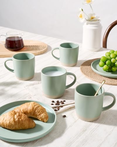 famiware Coffee Mugs Set of 4, Milkyway 13 oz Ceramic Cup Set with Handle | Stoneware Mug Set for Tea, Coffee, Latte, Cappuccino, Cocoa, Microwave and Dishwasher Safe, Light Green - color: Milkyway-Light Green, size: 4 Count (Pack of 1)