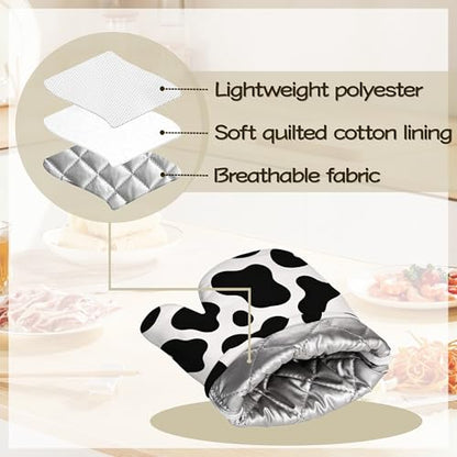 Cow Print Oven Mitts and Pot Holders Set of 4, Heat Resistant Non Slip Kitchen Gloves Hot Pads, Chef Cooking Baking Gifts for Women Bakers, Kitchen Gifts for Cooking Lover Cooks Mom - color: Cow Print