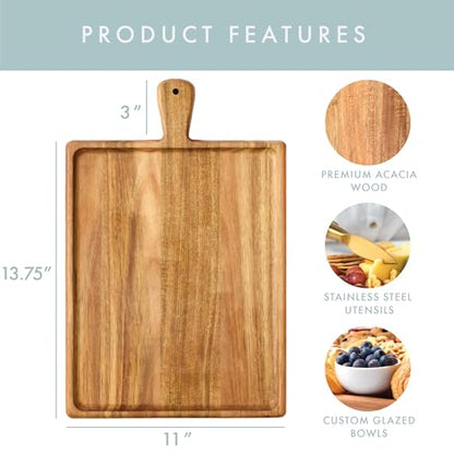 Charcuterie Board Set - Acacia Cheese Board Serving Tray with Accessories - House Warming Gifts for New Home, Bridal Shower & Wedding Gift, Birthday Gifts for Women - color: Acacia