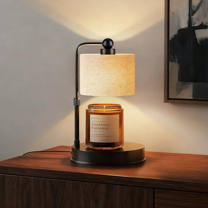 Candle Warmer lamp for 3 Wick Candles, Large Candle Warmer Lamp with Timer, Dimmable, Adjustable Height, Modern Farmhouse Linen Shade, Black Candle Warming Lamp, 2 Bulbs Included - color: Flaxen-Large