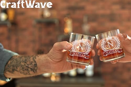 Personalized Whiskey Glass for Men, Custom Engraved Name & Initial Rocks Glasses, 11oz, Barware for Men, Father’s Day Gifts - color: Whiskey Personalized Name Monogram