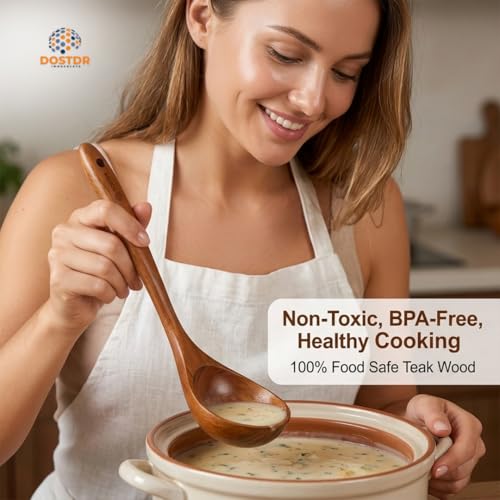 DOSTDR-10 Piece Wooden Cooking Utensil Set Teak Wood Cooking Spoon FoodSafe | NonStick Safe HeatResistant Durable Lightweight FoodSafe SeasonedTeak Ergonomic EasyClean EcoFriendly ScratchResistant