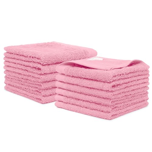 100% Cotton Washcloths Set 13” x 13” | Pink Rose Towels | Set of 12 Ultra Soft and Highly Absorbent Washcloths Sets for Bathroom, Gym, Hotel, Spa | Machine Washable Face Towel - color: Pink, size: 12 Pcs 13" x 13"
