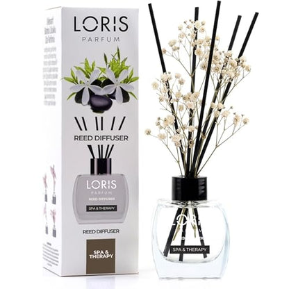 Loris Spa Therapy Reed Diffuser Set with Dried Flowers | Reed Diffusers for Home with Sticks | Bathroom Diffuser & Room Scent | Long-Lasting Home Fragrance | 120 mL / 4.06 fl oz - color: Spa Therapy