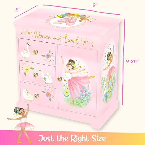 Giggle & Honey® Ballerina Musical Jewelry Box for Girls | Ballerina Toys for Girls Age 4-6 Kids Jewelry Box with Drawers, Toddler Jewelry Box for Little Girls - style: Twirling Ballerina