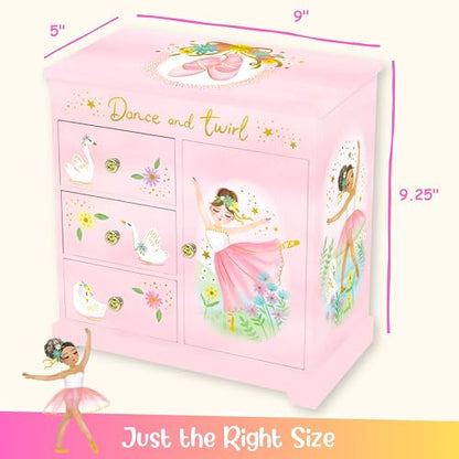 Giggle & Honey® Ballerina Musical Jewelry Box for Girls | Ballerina Toys for Girls Age 4-6 Kids Jewelry Box with Drawers, Toddler Jewelry Box for Little Girls - style: Twirling Ballerina