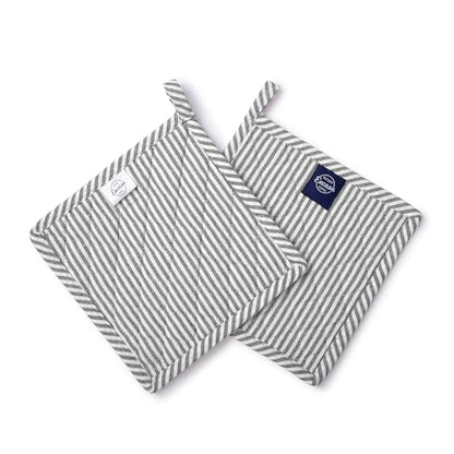 Encasa XO Pot Holders, Quilted Kitchen Hot Pads 8"x8" Ticking Black | 100% Eco-Friendly Cotton | Thick Cotton Padding Insulation | Convenient Hanging Loop | Set of 2 - color: Ticking Black