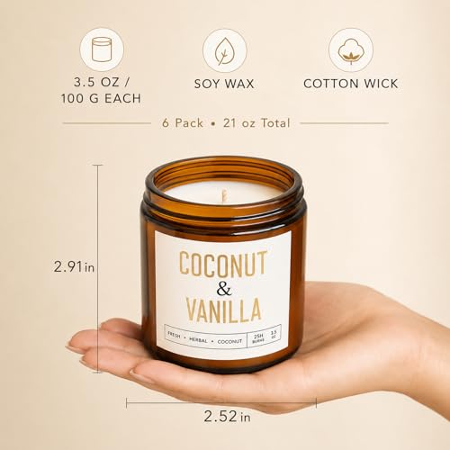 6-Pack Jar Scented Candles for Home Scented - Candles Gift Set for Women, 3.5oz Soy Wax Candles for Living Room, Bathroom, Kitchen, Housewarming Gifts & Birthday Presents - color: 6 Pack Amber(M)
