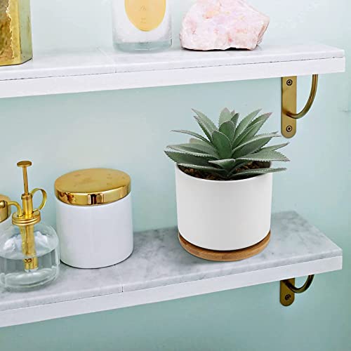 Hopewood Faux Agave Succulent Plant in White Ceramic Pots with Bamboo Tray | Artificial Succulents Plant Faux Agave Greenery Fake Potted Plant for Bedroom Home Office Desk Living Room Decor - size: Agave 1 piece