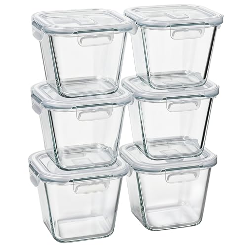 Borosilicate Glass Soup Containers with Lids, 4 Cup/32 oz, 6 Pack | Microwave Dishwasher Oven Freezer Safe | Airtight Leak Proof | Food Grade | Square Soup Meal Prep | Lunch | Food Storage Set - color: Transparent6