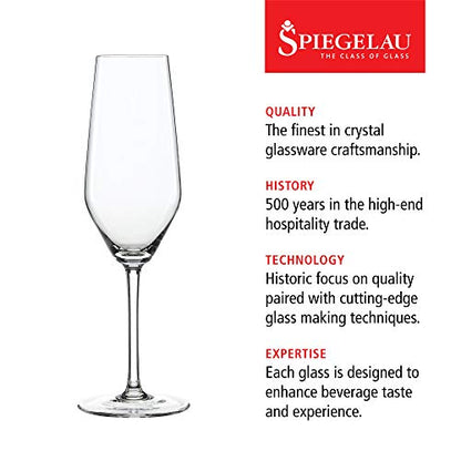Spiegelau Style Champagne Flutes, Elegant Crystal Champagne Glasses Gift Set, Perfect for Prosecco, Sparkling Rose, Mocktails, Home Bar Accessories, Housewarming, Wedding Gifts, 8.5 oz, Set of 4 - style: Champagne Glasses