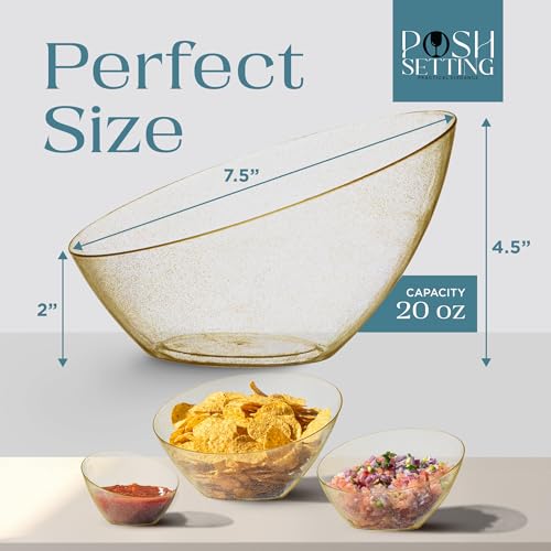 5 Pack Gold Angled Plastic Serving Bowl Disposable for Party Table 2oz | Angled Bowl Design. Chip, Candy, Salad & Fruit Use. Disposable Party Tableware. Buffet & Wedding Serving. Gold Plastic. - color: Gold Glitter, size: Medium 20 OZ