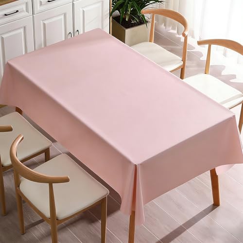 PVC Tablecloth Waterproof Rectangle Table Cloth, Oil Proof & 185°F Heat Resistant Wipeable Cover, Heavy Duty Non for Kitchen Dining Camping Festivities (70"x55") (Light Pink) - color: Light Pink