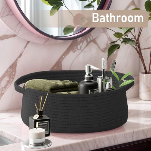 JMvicyroam Small Woven Basket, Empty Gift Basket, Black/1 Pack | Small Gift Basket, Cotton Rope, 12 x 8 x 24 in, Handles, Includes Ribbon and Bag, Birthday Gift Basket - color: Black, size: 1 Pack
