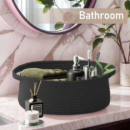 JMvicyroam Small Woven Basket, Empty Gift Basket, Black/1 Pack | Small Gift Basket, Cotton Rope, 12 x 8 x 24 in, Handles, Includes Ribbon and Bag, Birthday Gift Basket - color: Black, size: 1 Pack