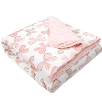 Baby Essentials Sherpa Fleece Baby Blanket 35x30 – Super Soft, Warm Reversible Baby Blankets for Newborns, Infants, Toddlers, and Nursery - color: Bow Print