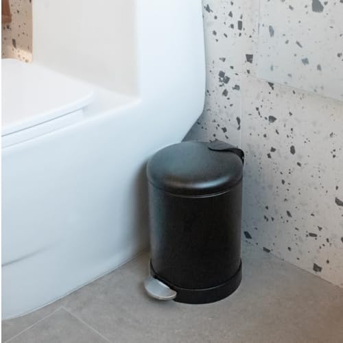 Glad Small Trash Can, 1.2 Gallon | Round Stainless Steel Garbage Bin with Soft Close Lid & Step Foot Pedal | Black Metal Waste Basket with Removable Inner Bucket, Matte Black - color: Black
