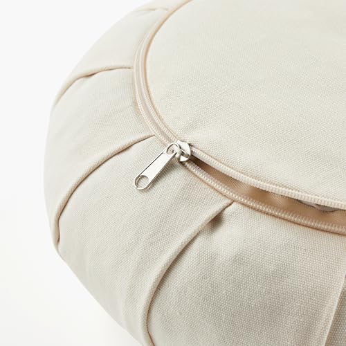 Myga Zafu Yoga Meditation Cushion with Washable Cover - Floor Cushion Pillow with Natural Buckwheat Filling - Soft Round Cotton Design for Meditating or Pranayama Exercises - color: Cream