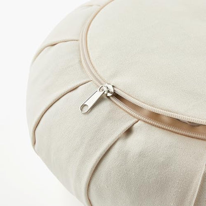 Myga Zafu Yoga Meditation Cushion with Washable Cover - Floor Cushion Pillow with Natural Buckwheat Filling - Soft Round Cotton Design for Meditating or Pranayama Exercises - color: Cream