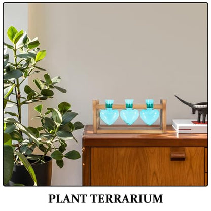 NUOBESTY Plant Propagation Station with Wood Stand Heart Shaped Glass Propagation Vase Set Hydroponic Plant Terrarium for Cuttings Desktop Home Office Garden Decor