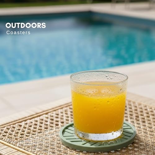 Silicone Coasters Set of 6 with Gold Holder - Modern Pattern for Prevent Sticking from Cups Coffee, Sage Green - color: Sage