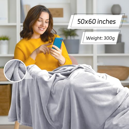 3-Pack Fleece Throw Blankets 50x60, 300GSM Soft Flannel Plush Blanket, Lightweight Warm Couch Sofa Bed Blankets, No Shedding All Season (Light Gray) - color: Light Gray