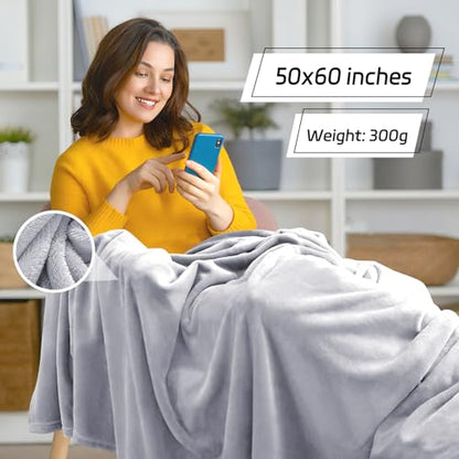 3-Pack Fleece Throw Blankets 50x60, 300GSM Soft Flannel Plush Blanket, Lightweight Warm Couch Sofa Bed Blankets, No Shedding All Season (Light Gray) - color: Light Gray