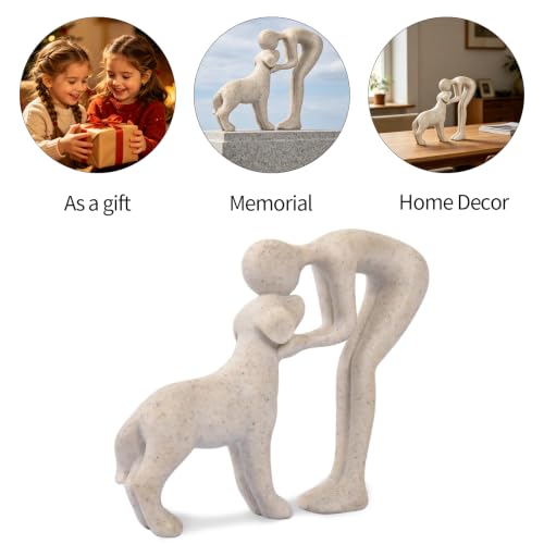 Abstract Person and Dog Head-to-Head Figurine Sandstone | abstract sculpture celebrating the bond between person and pet. Intimate head-to-head Touching memory keepsake for dog lovers - color: Sandstone