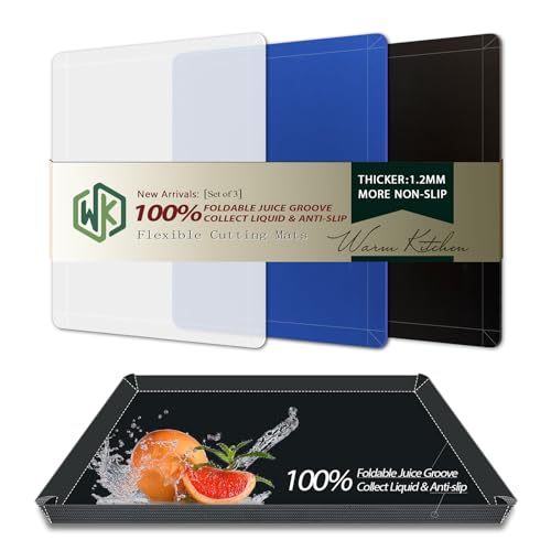 WK Flexible Plastic Cutting Boards Mats with Lip, Foldable Cutting Board for Kitchen Set of 3, Cutting Board for Meat, Nonslip Cutting Mats, BPA Free, Dishwasher Safe, Multi Colors - color: Foldable - Multi Color - 3