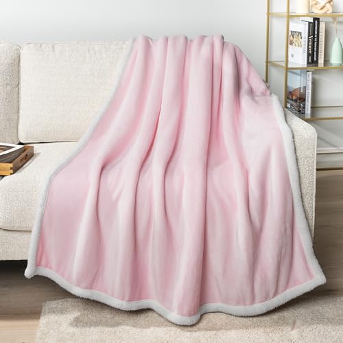 PAVILIA Sherpa Fleece Throw Blanket for Couch, Twin Size, Light Pink, Plush Soft Fuzzy Sofa Blanket, Cozy Reversible Winter Throw for Women Men, 60x80 Inches - color: Blush Pink, size: 60 x 80 Inches - Twin