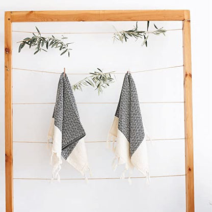 Kitchen Hand Towels and Dishcloths Set of 2, Turkish Hand Towels for Bathroom, 100% Cotton Tea Towel Gift Set (14 x 30 Inches, Black) - color: Black