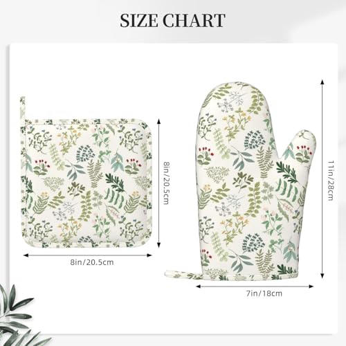 Wildflowers Herbs and Leaves Oven Mitts and Pot Holders Sets Silicone Beige Floral Kitchen Oven Mitts Hot Pads Heat Resistant Potholders Kitchen Mitts Set for Baking BBQ Cooking - color: Beige