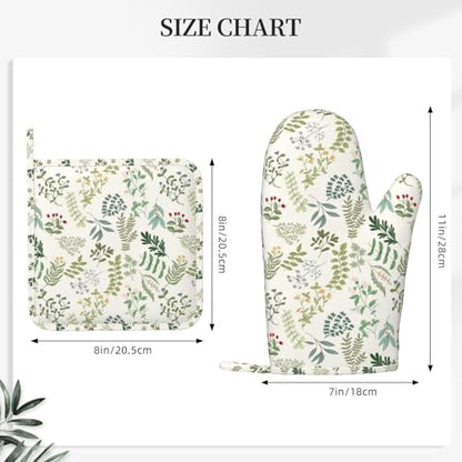 Wildflowers Herbs and Leaves Oven Mitts and Pot Holders Sets Silicone Beige Floral Kitchen Oven Mitts Hot Pads Heat Resistant Potholders Kitchen Mitts Set for Baking BBQ Cooking - color: Beige