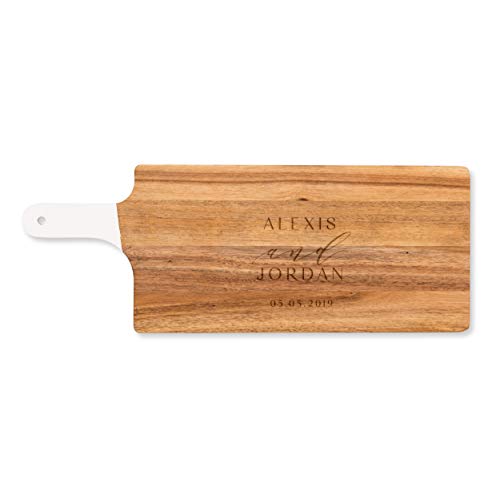 Weddingstar Personalized Wooden Cutting Board or Serving Board with White Handle 7.8" x 21" - Modern Couple Etching - color: Modern Couple, size: 21"L x 7.8"W